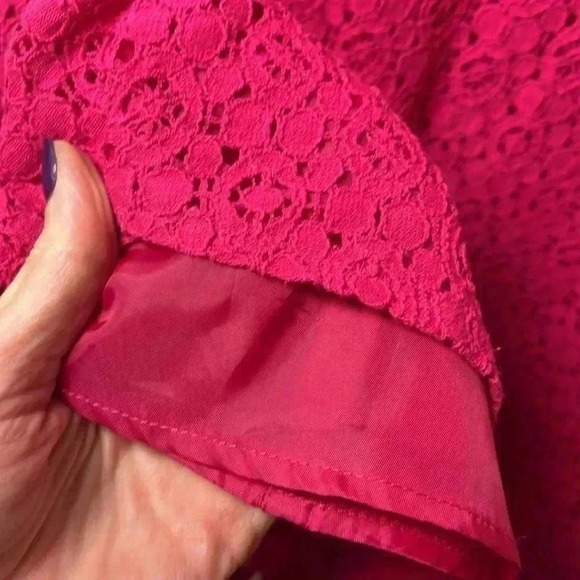 New York & Company Lace Pleated Halter Fit & Flare Dress Size 8 Hot Pink - Picture 5 of 9